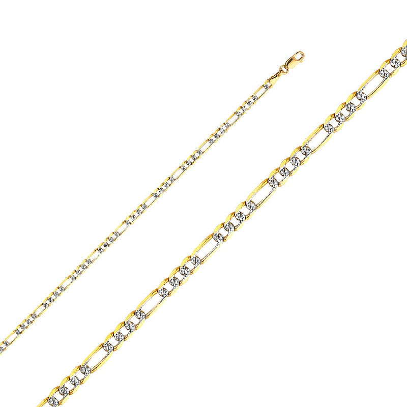 14K Gold 3.1Mm Figaro 3+1 White Pave Chain