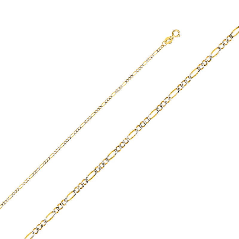 14K Gold 1.8Mm Figaro 3+1 White Pave Chain