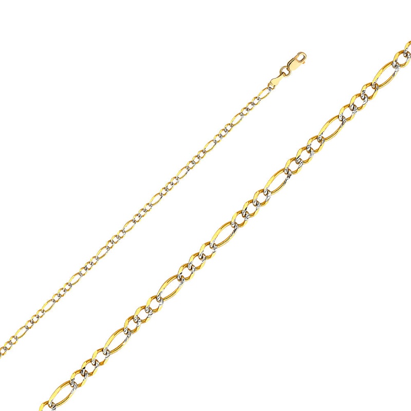 14K Gold 2.7Mm Figaro 3+1 White Pave Chain