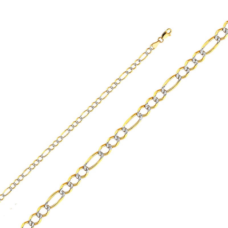 14K Gold 3.9Mm Figaro 3+1 Open White Pave Chain