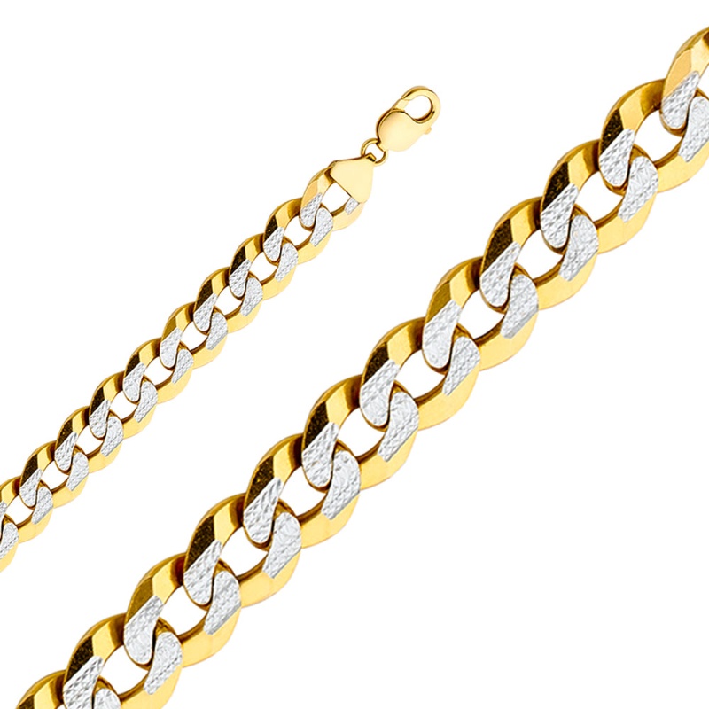 14K Gold 14Mm Cuban White Pave Chain