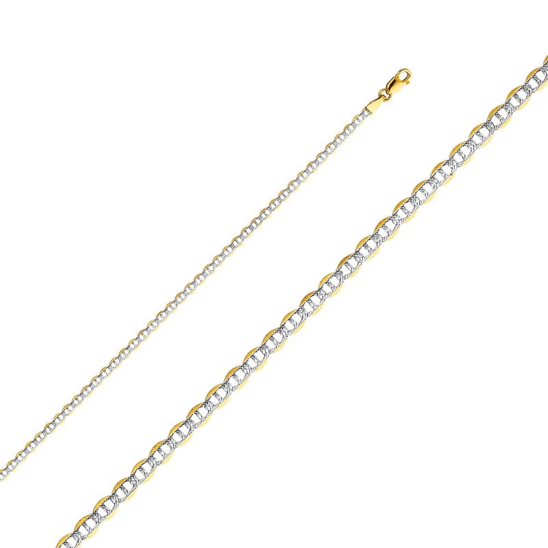 14K Gold 2.7Mm Flat Mariner White Pave Chain