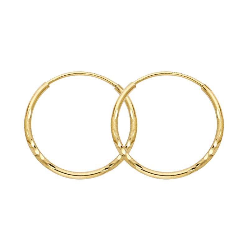 14K Gold 1.5Mm Diamond Cut Satin Endless Hoops