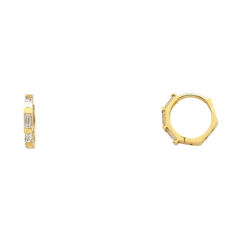 14K Gold Cz Stone Huggie Hoops
