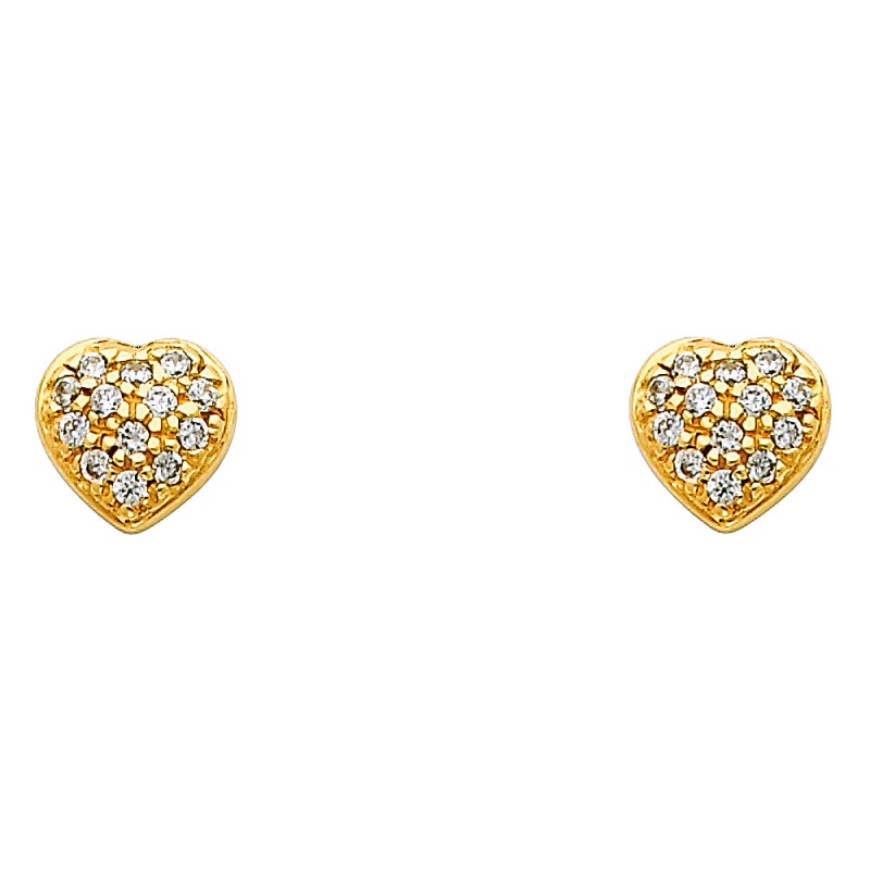 14K Gold Heart Cz Stone Earrings - Yellow