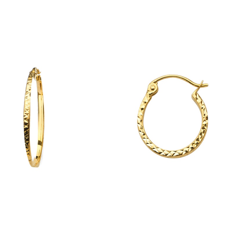 14K Gold 1.5Mm Square Tube Diamond Cut Hoops - 15 / Yellow