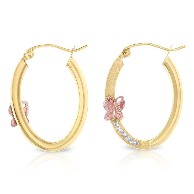 14K Gold 1.5Mm Hoops With Butterfly