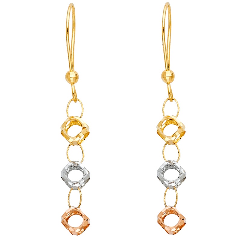 14K Gold Perforated Ball Hanging Earrings