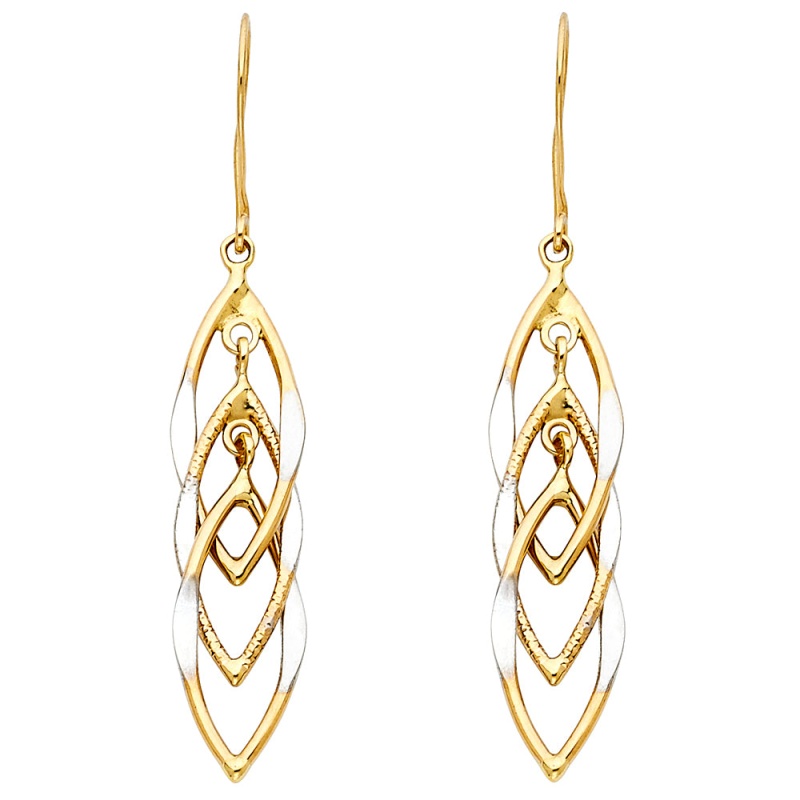 14K Gold Mul Hanging Hollow Design Tube Earrings