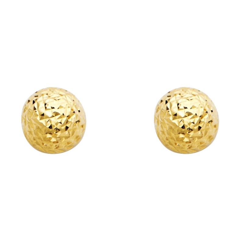 Ioka 14Y 9.5 mm Diamond Cut Half Ball Earrings