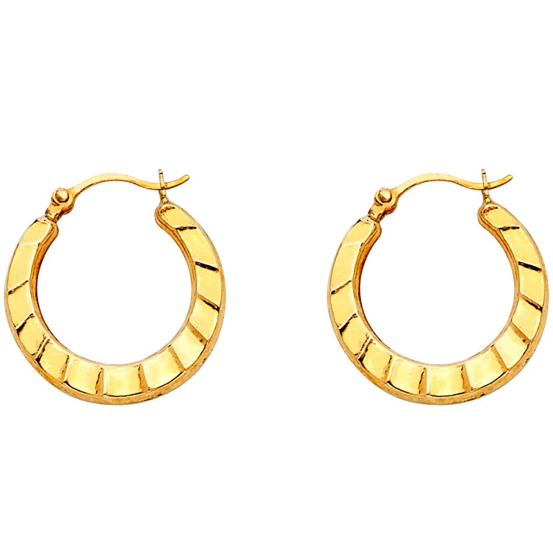 14K Gold Fancy Hollow Hoops - Yellow