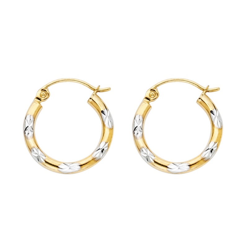 14K Gold Diamond Cut Hoops