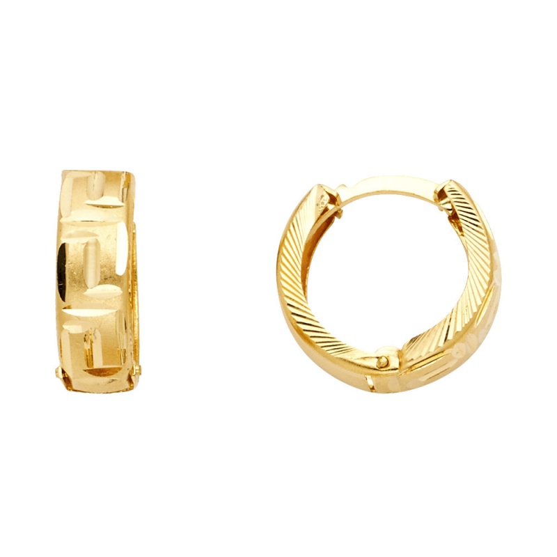 14K Gold Diamond Cut Stamp Huggie Hoops