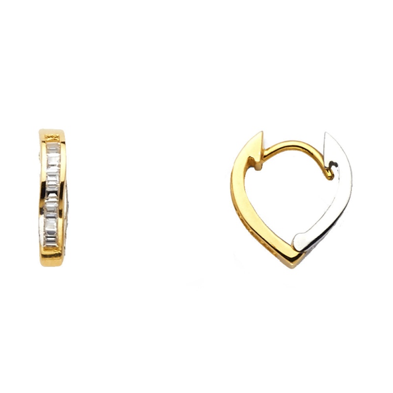 14K Gold Cz Stone Huggie Hoops