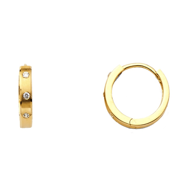 14K Gold Cz Stone Huggie Hoops