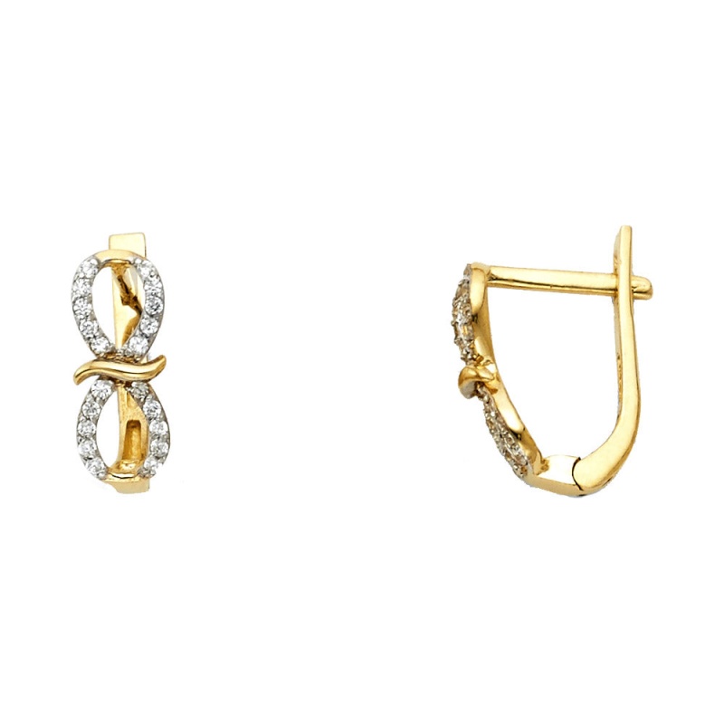 14K Gold Cz Stone Huggie Hoops