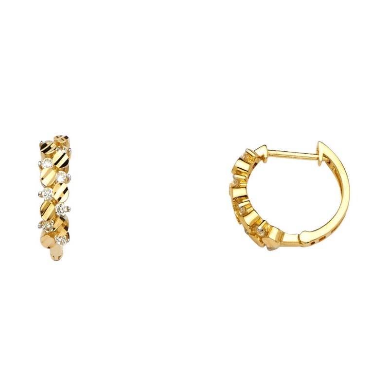 14K Gold Cz Stone Huggie Hoops