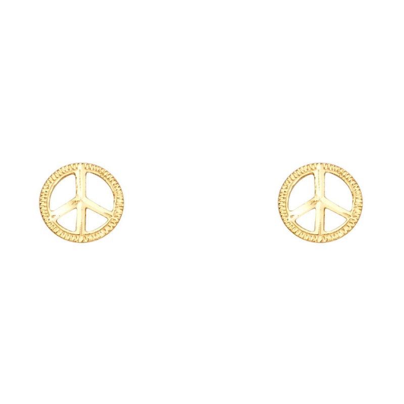 14K Gold Peace Symbol Post Earrings