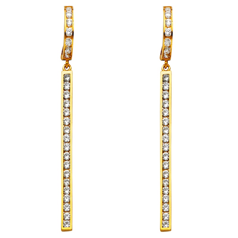 14K Gold Cz Stone Hanging Huggie Hoops