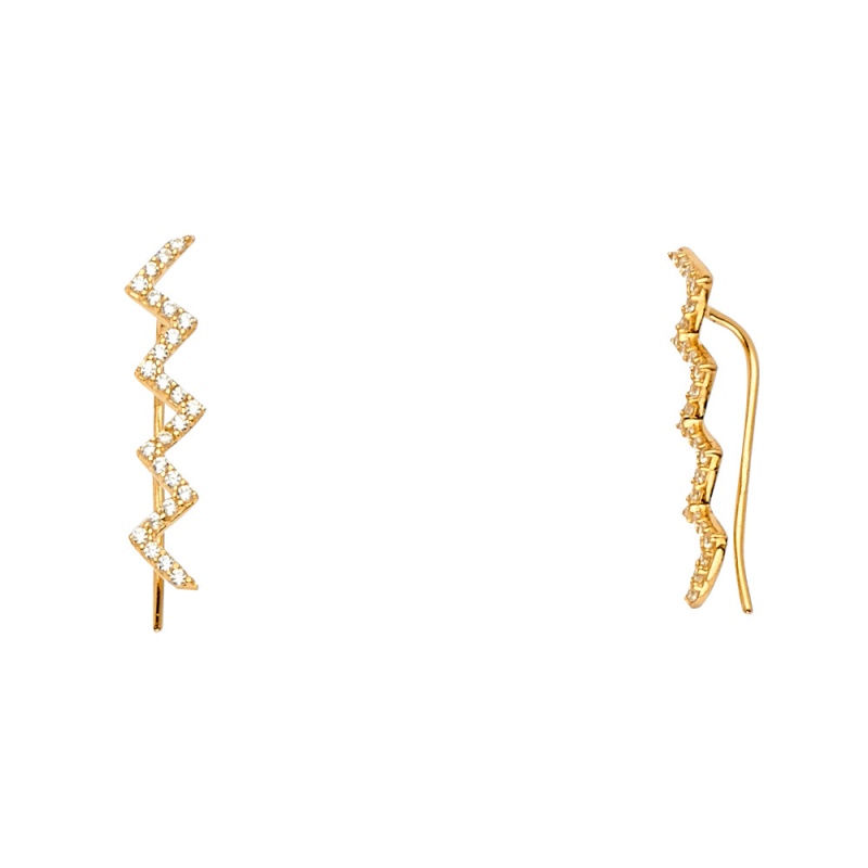 14K Gold Cz Stone Fancy Clip Style Earrings