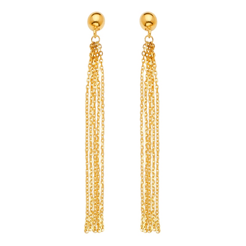 14K Gold Multi Chain Tassle Dangle Earrings