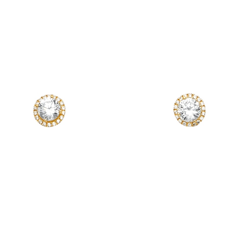 14K Gold Round Solitaire Cz Stone Earrings