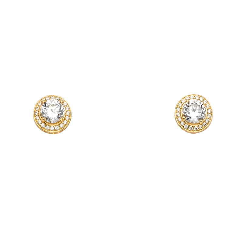 14K Gold Round Solitaire Cz Stone Earrings