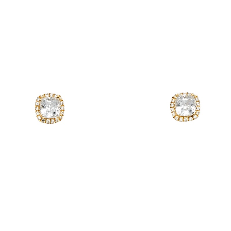 14K Gold Square Solitaire Cz Stone Earrings