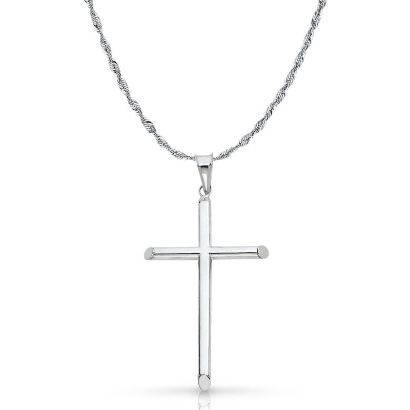 14K Gold Cross Pendant With 2Mm Rope Chain