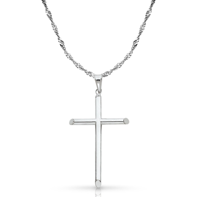 14K Gold Cross Pendant With 1.8Mm Singapore Chain