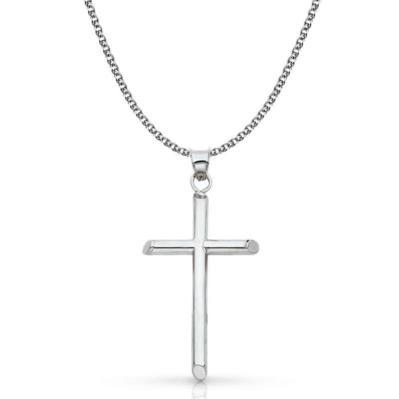 14K Gold Cross Pendant With 1.5Mm Flat Open Wheat Chain