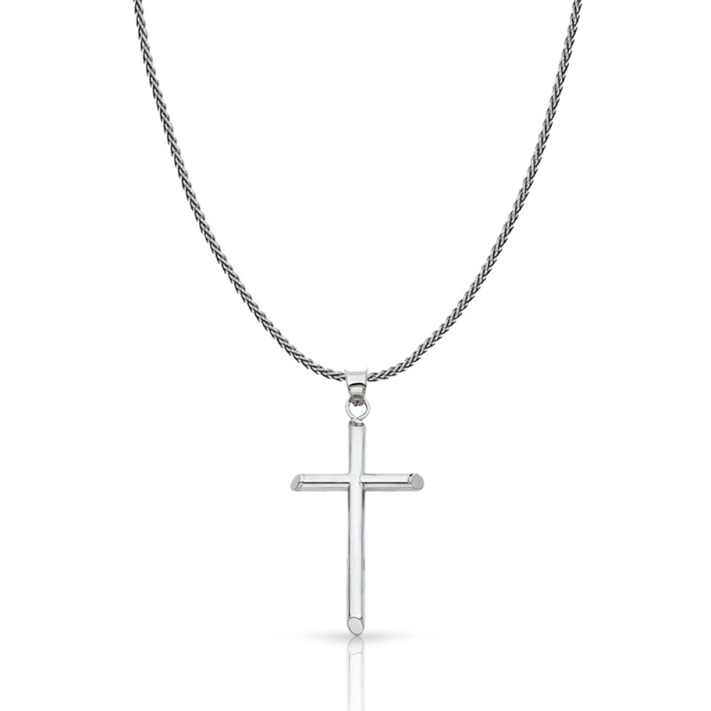 14K Gold Classic Cross Charm Pendant With 1.1Mm Wheat Chain Necklace
