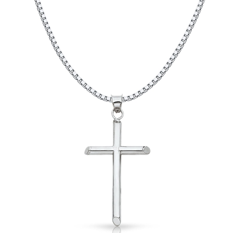14K Gold Classic Cross Religious Charm Pendant With 1.2Mm Box Chain Necklace