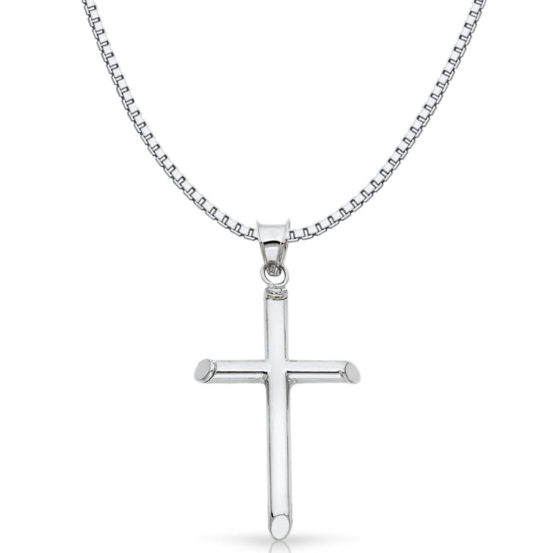 14K Gold Classic Cross Religious Charm Pendant With 1.2Mm Box Chain Necklace