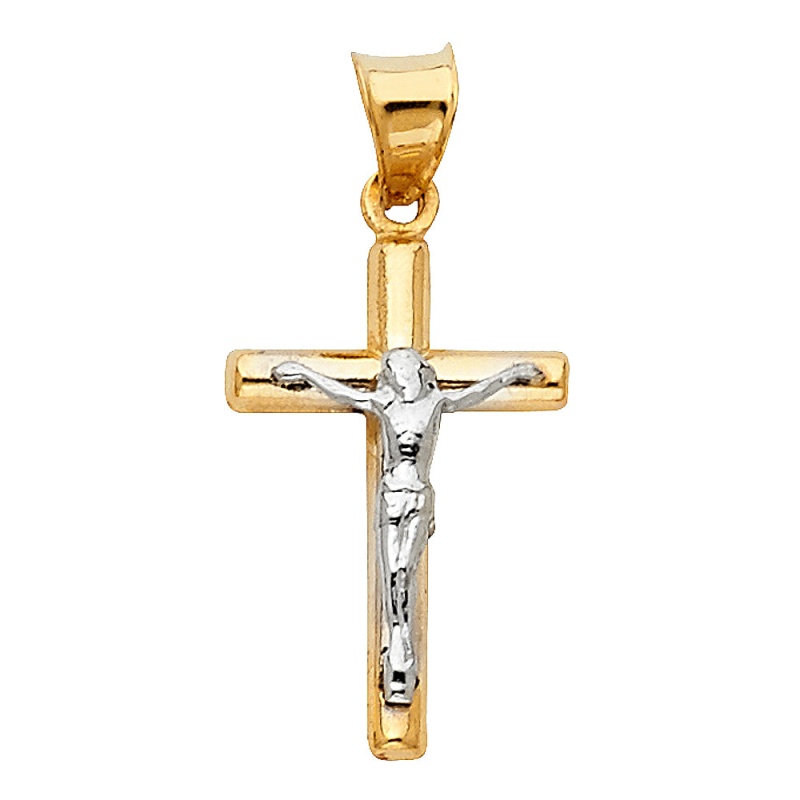 14K Gold Crucifix Cross Pendant With 1.2Mm Singapore Chain - 16