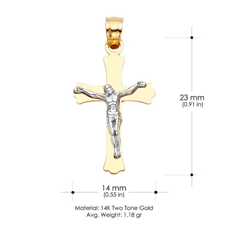 14K Gold Jesus Crucifix Cross Religious Charm Pendant With 0.8Mm Box Chain Necklace