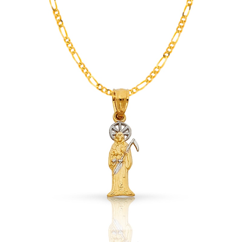 14K Gold Devil Pendant With 1.6Mm Figaro 3+1 Chain