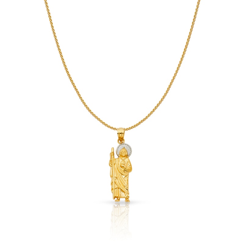 14K Gold Jesus Charm Pendant With 0.9Mm Wheat Chain Necklace