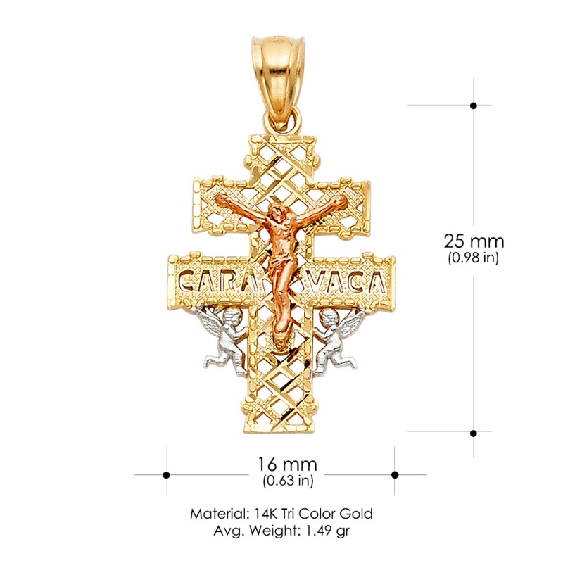 14K Gold Jesus Crucifix Cross Of Caravaca Religious Pendant