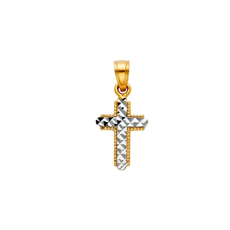 14K Gold Cross Religious Charm Pendant