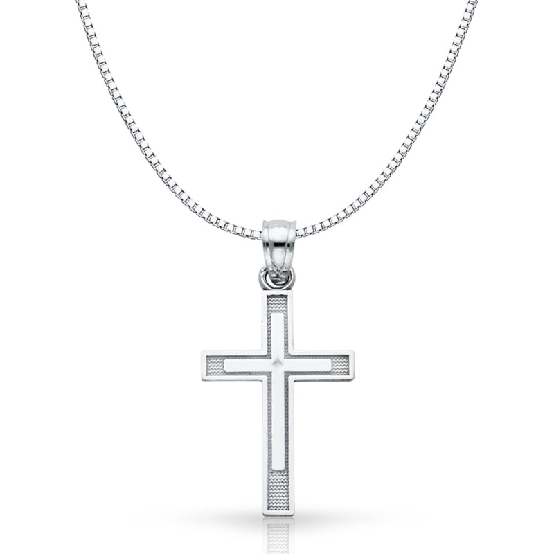 14K Gold Cross Religious Charm Pendant With 1Mm Box Chain Necklace