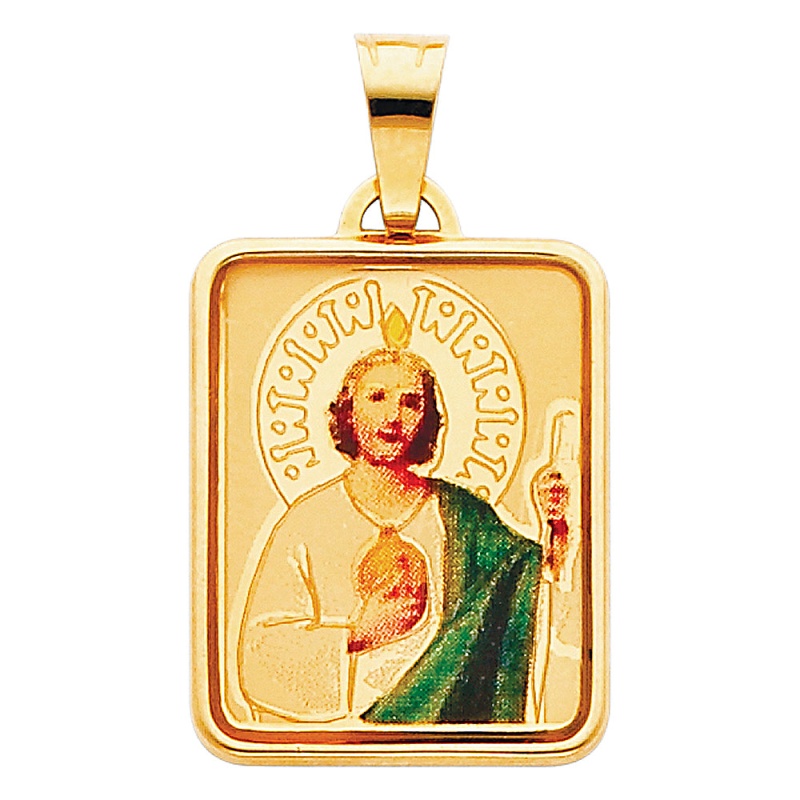 14K Gold St. Jude Enamel Religious Pendant