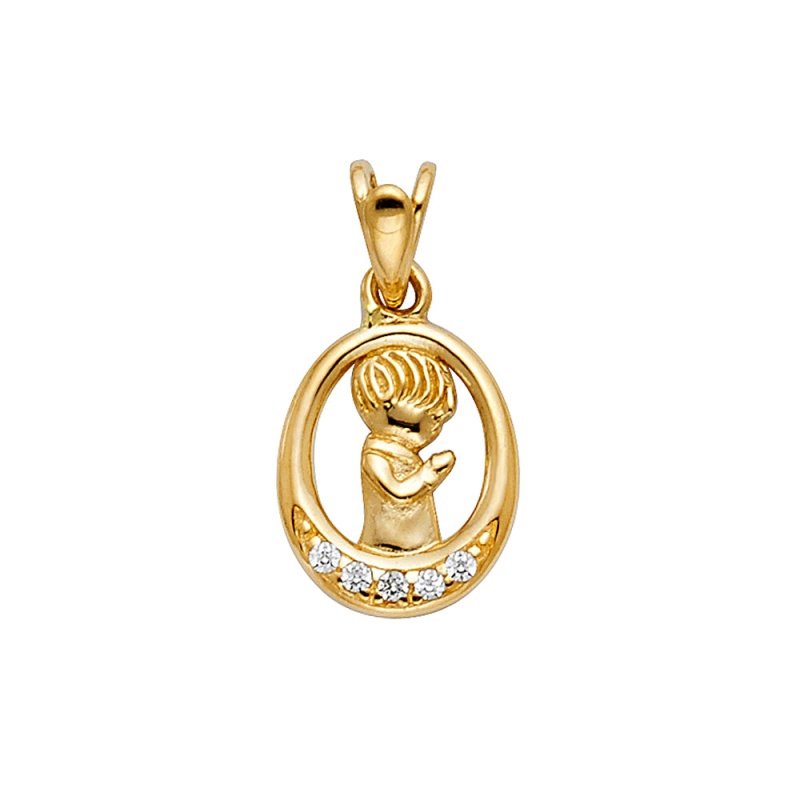 14K Gold Cz Boy Prayer Religious Pendant