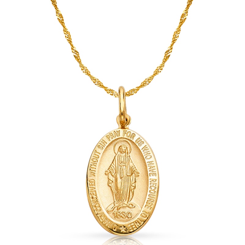 14K Gold 1830 Guadalupe Pendant With 0.9Mm Singapore Chain