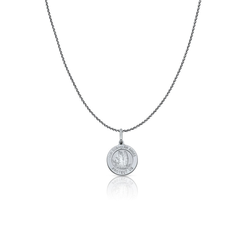 14K Gold Our Guardian Angel Protect Us Charm Pendant With 0.9Mm Wheat Chain Necklace