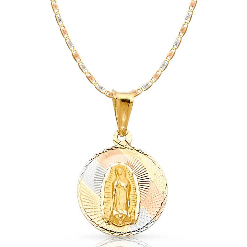 14K Gold Guadalupe Stamp Pendant With 2.1Mm Valentino Chain