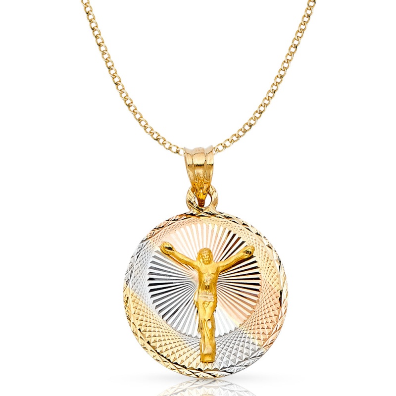 14K Gold Jesus Stamp Pendant With 3.4Mm Hollow Cuban Chain