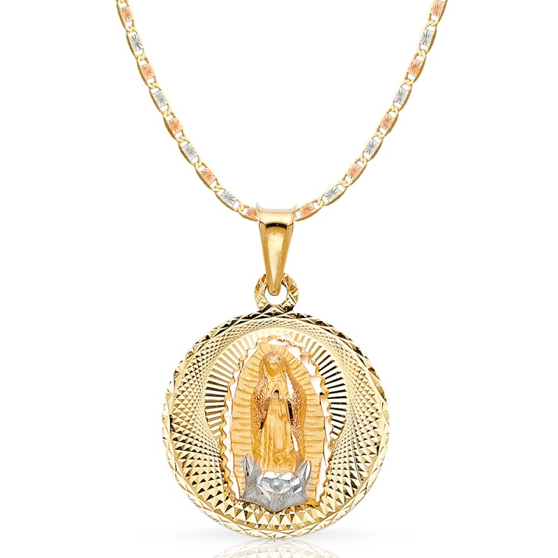 14K Gold Guadalupe Stamp Pendant With 2.6Mm Valentino Star Chain