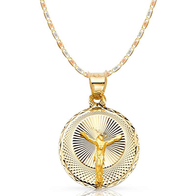 14K Gold Jesus Stamp Pendant With 2.1Mm Valentino Chain
