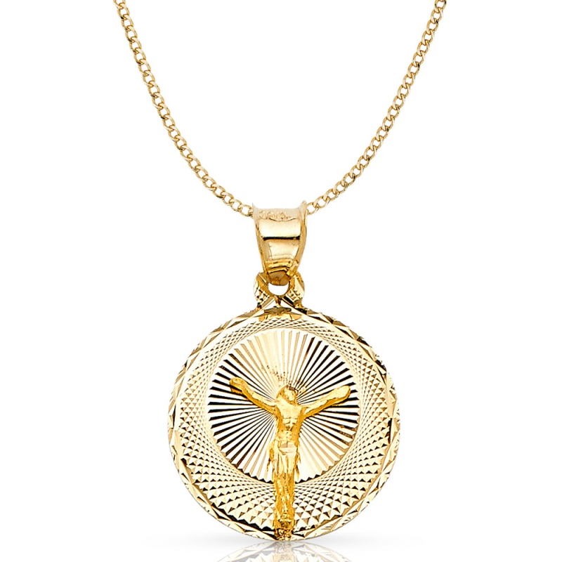 14K Gold Jesus Stamp Pendant With 2.3Mm Hollow Cuban Chain